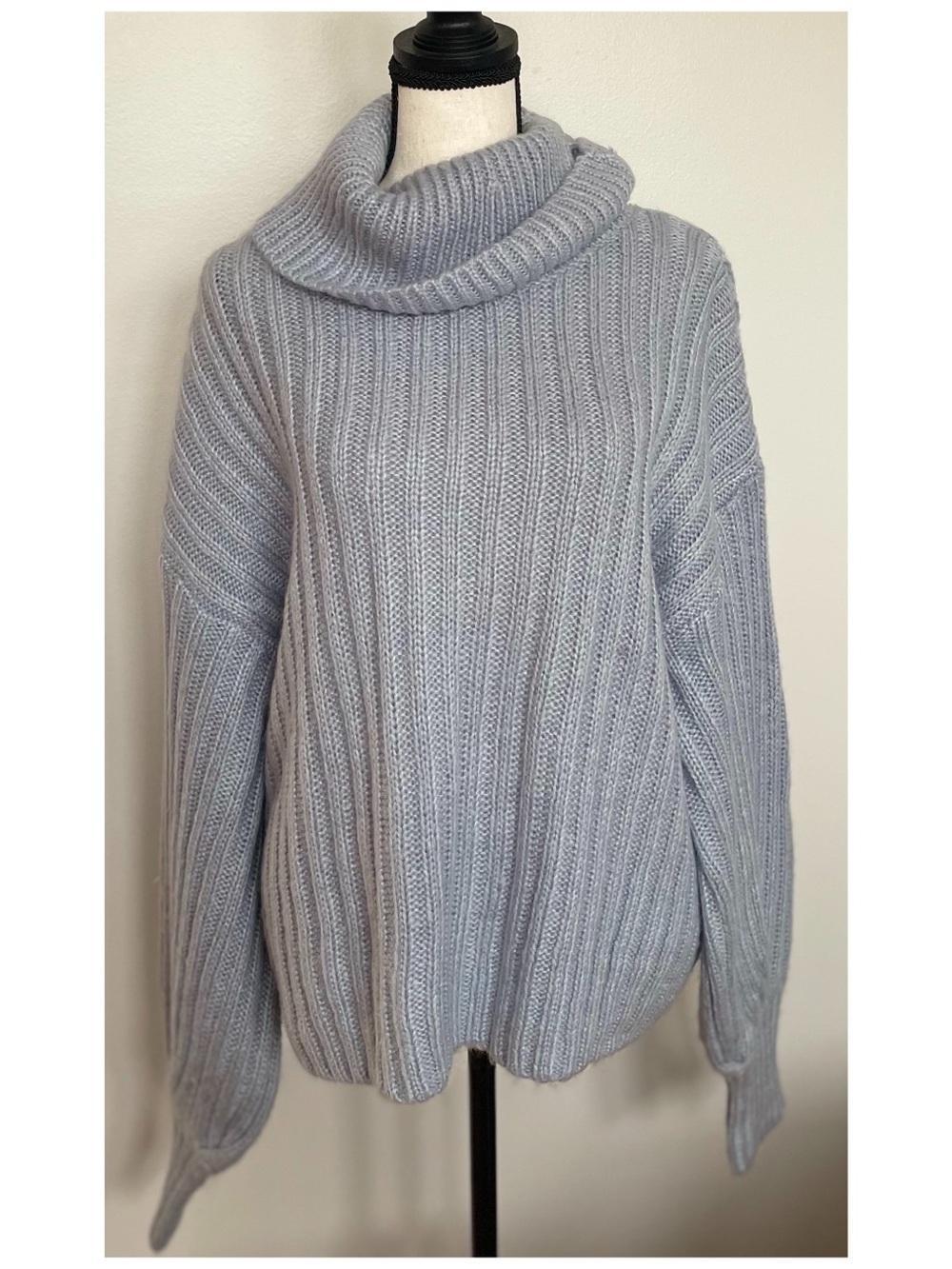 Vici Light Blue Ribbed Cowl Neck Sweater